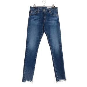 AG Adriano Goldschmeid Farrah Skinny Ankle High Rise Raw Hem 10YR Illustrated